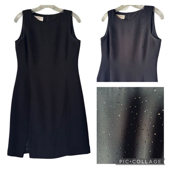 Jones New York Black Sheath Dress Embellished Top Beaded Cocktail Party Size 8P - Picture 1 of 8